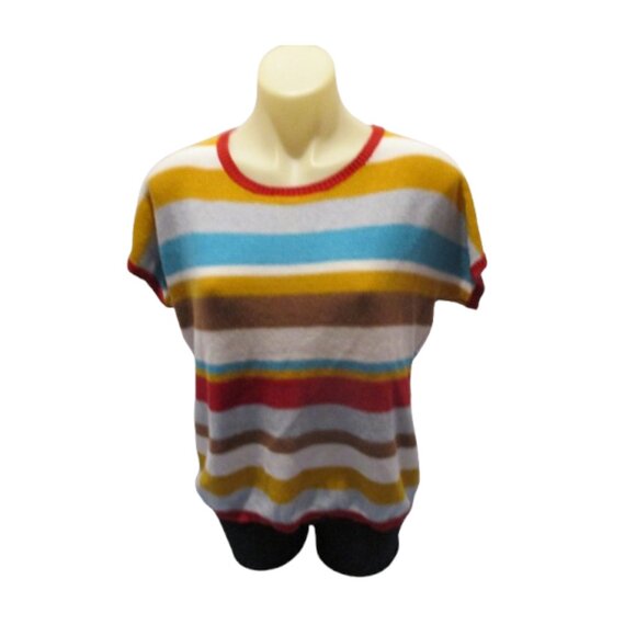 Colorful Striped Knit Tee by Elena Wang 🌈 Size L - Picture 1 of 5
